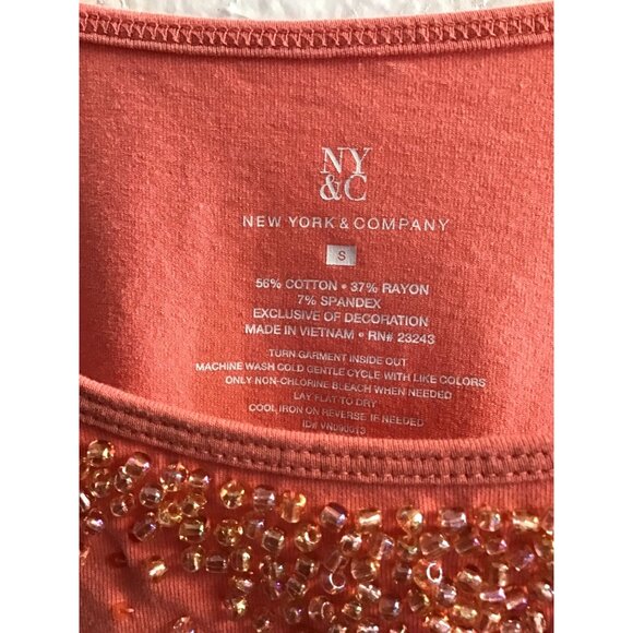 NEW YORK & CO.-WOMEN'S CORAL EMBELLISHED RHINESTONES BIB TANK TOP SIZE SMALL - Picture 4 of 6